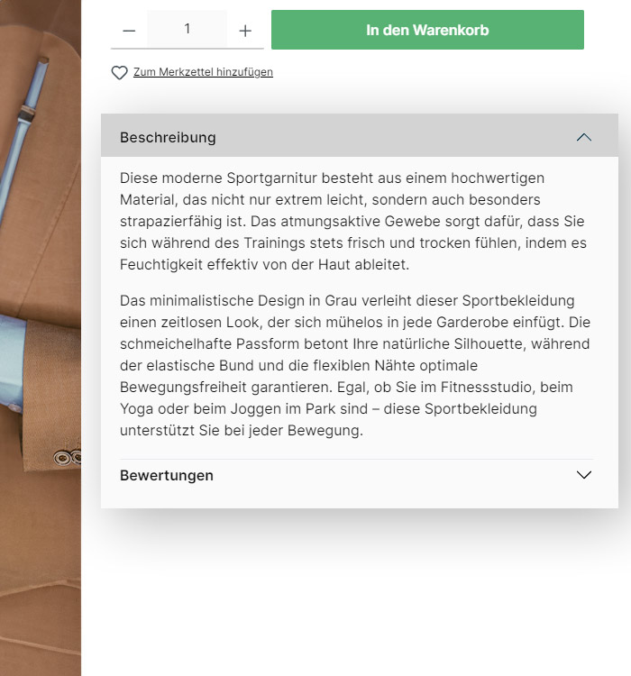 Accordion für Produktbeschreibung und -bewertungen