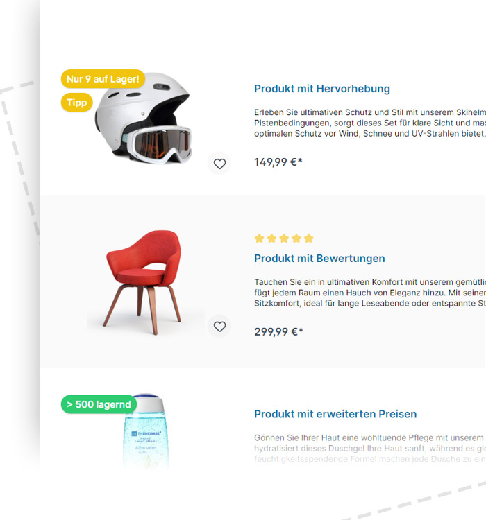 Listenansicht der Produkt-Boxen