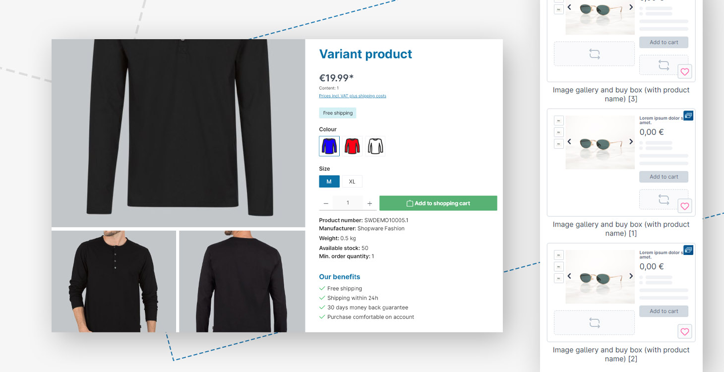 Produktseiten Layouts mit Elementen & Blöcken