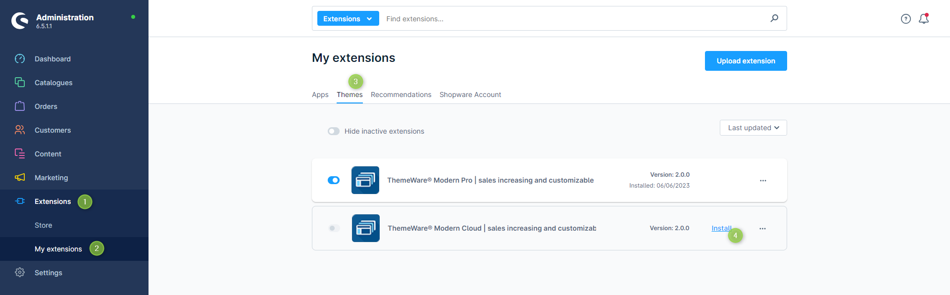 Install ThemeWare in Shopware extension management
