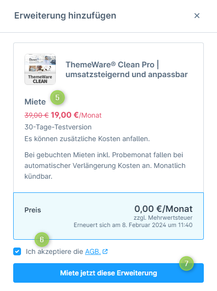 ThemeWare free trial – confirmation dialog