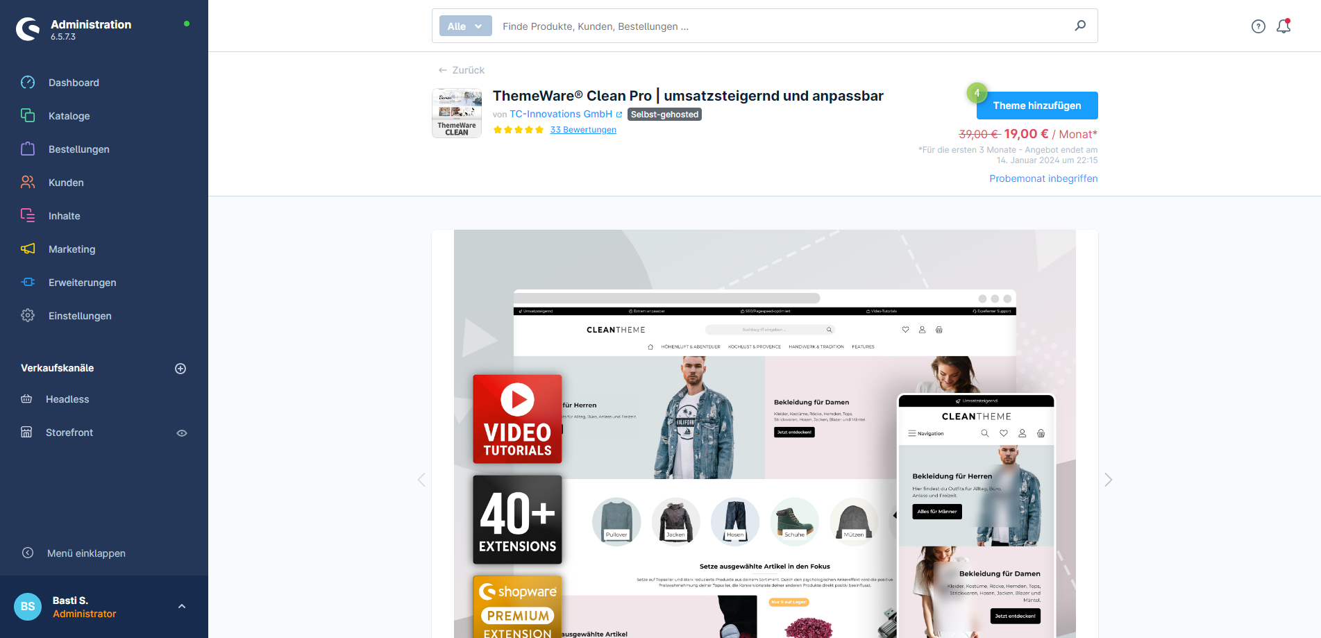 ThemeWare theme detail page in Shopware Store