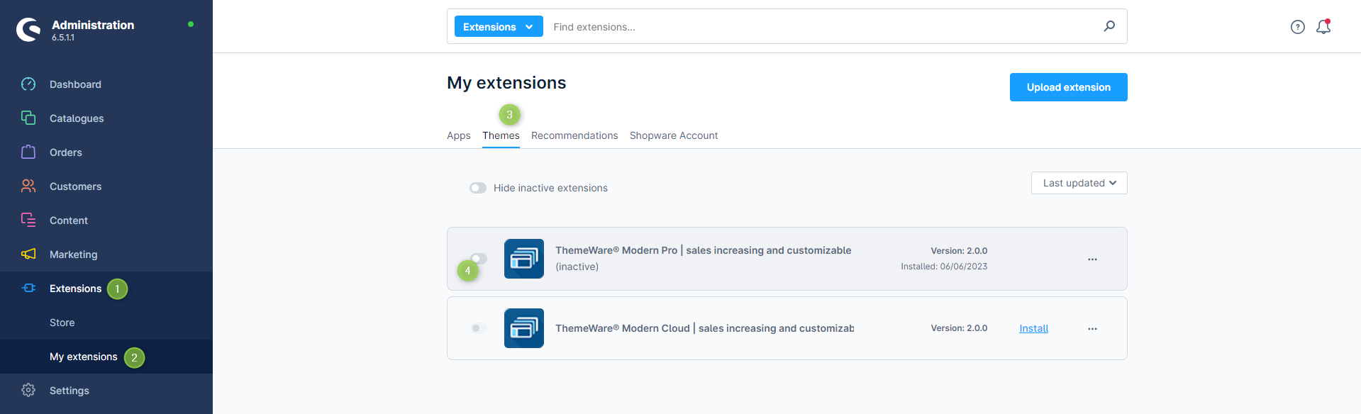Activate ThemeWare via the switch button