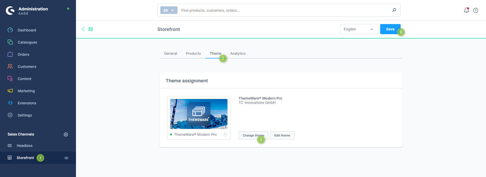 Assign ThemeWare to the storefront sales channel